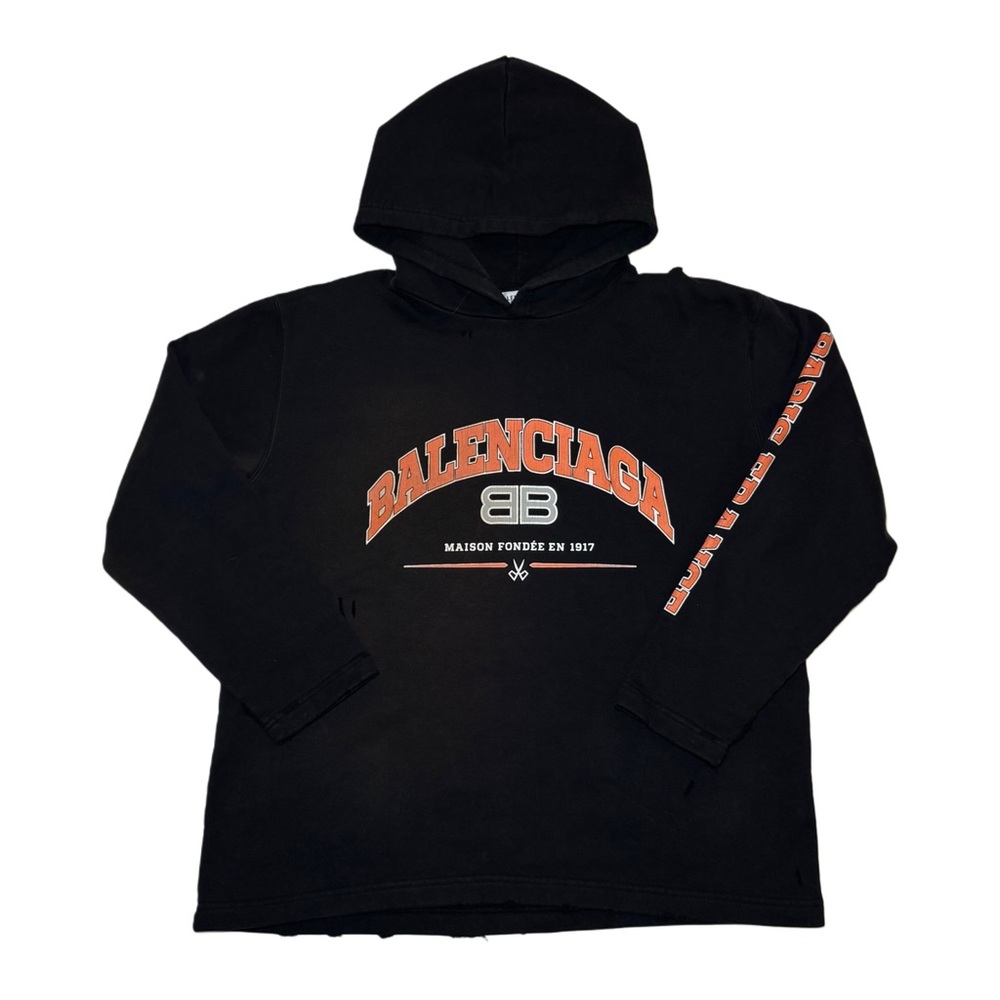 Balenciaga Distressed Printed Cotton-Jersey Hoodie